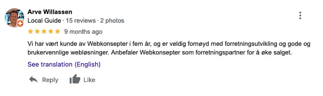 Grafisk design: Raymond Furre | Et skjermbilde av en tekstmelding fra en kunde med bedre synlighet og flere kunder.