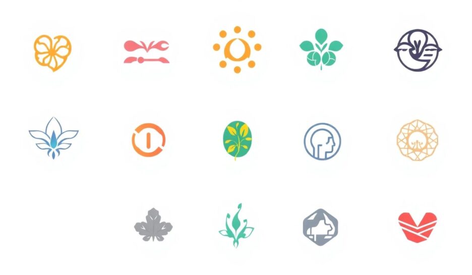 Moderne logo design illustrasjoner i myke farger. {{brizy_dc_image_alt entityId=