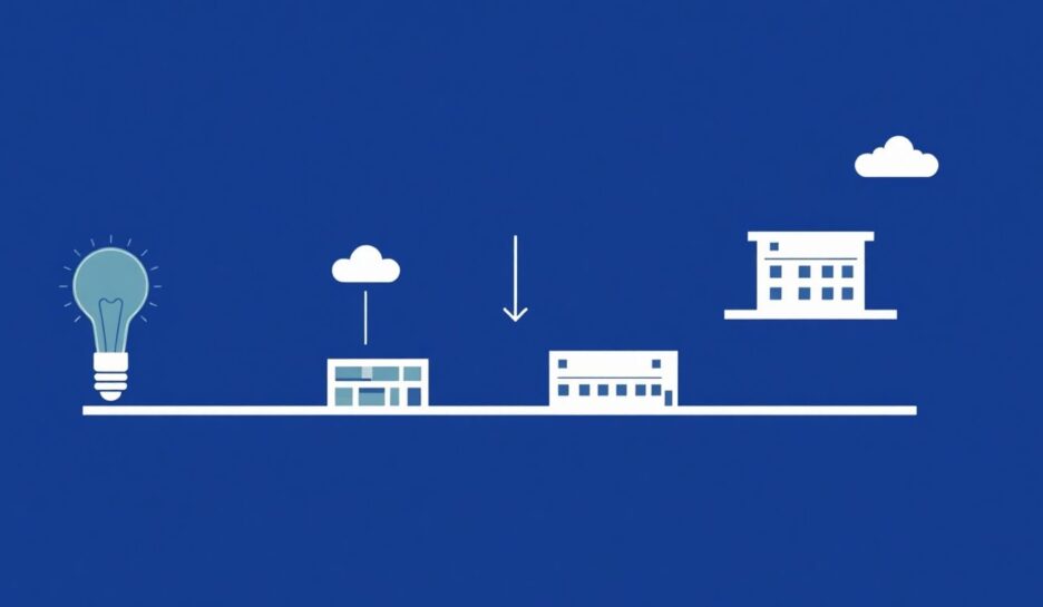 Illustrasjon av forretningsmodellprosess med myke farger. {{brizy_dc_image_alt entityId=