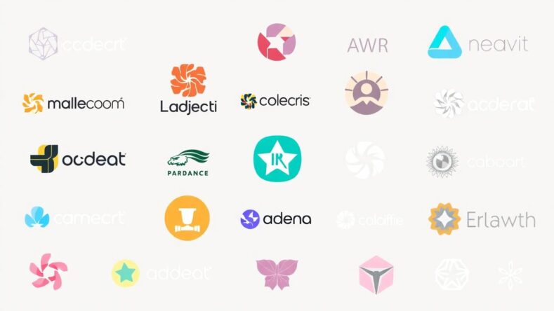 Illustrasjon av logoer i moderne stil. {{brizy_dc_image_alt entityId=