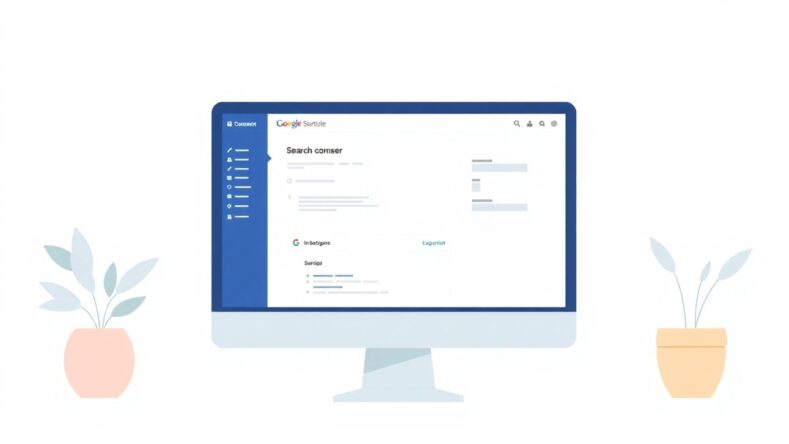 Illustrasjon av dataskjerm med Google Search Console {{brizy_dc_image_alt entityId=