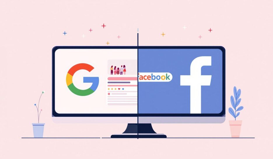 Illustrasjon av Google og Facebook annonsering {{brizy_dc_image_alt entityId=