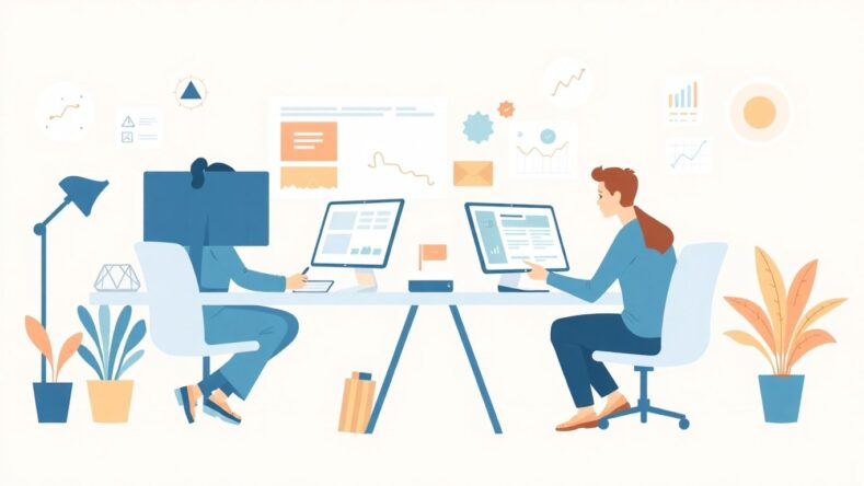 Grafiske designere med merker i moderne illustrasjoner. {{brizy_dc_image_alt entityId=