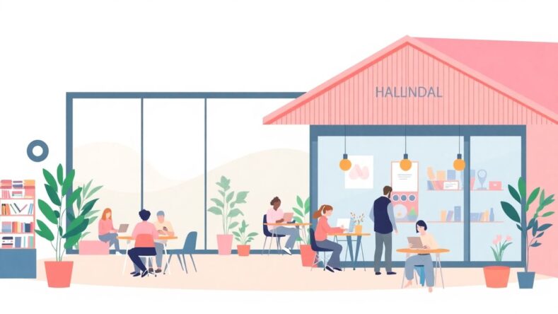 Moderne illustrasjon av innovasjonshub i Hallingdal. {{brizy_dc_image_alt entityId=