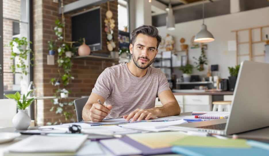 En gründer i lys, moderne arbeidsmiljø. {{brizy_dc_image_alt entityId=