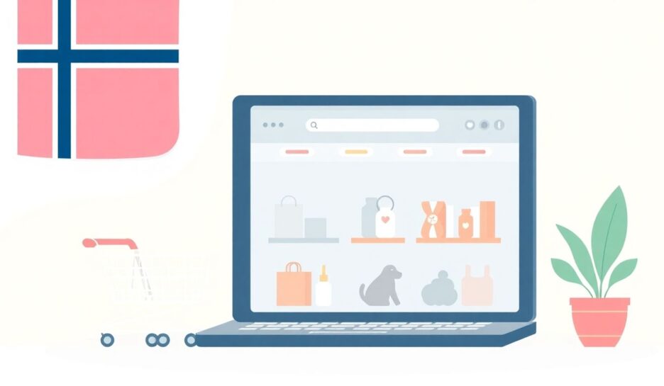 Illustrasjon av en norsk nettbutikk med moderne design. {{brizy_dc_image_alt entityId=