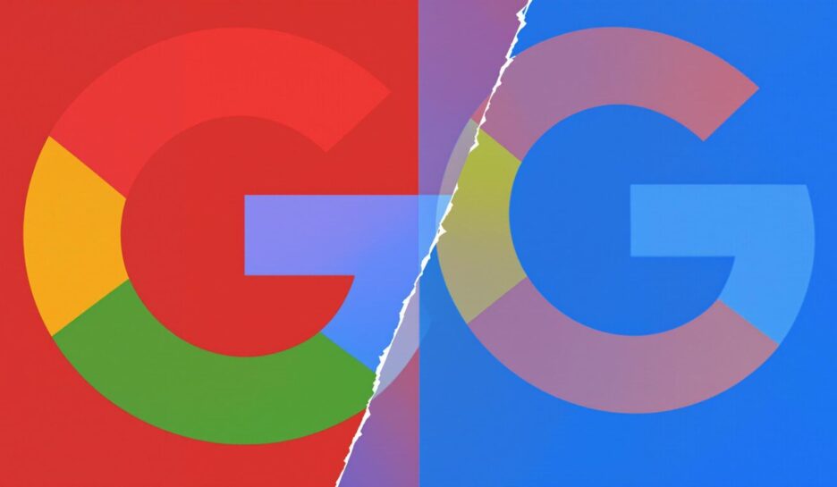 Facebook- og Google-logoer i konkurranse. {{brizy_dc_image_alt entityId=