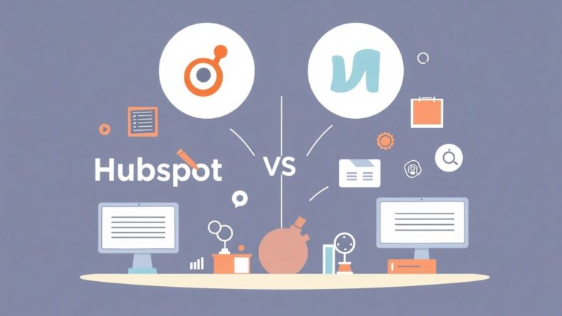 Moderne illustrasjon av CRM-løsninger og Hubspot. {{brizy_dc_image_alt entityId=