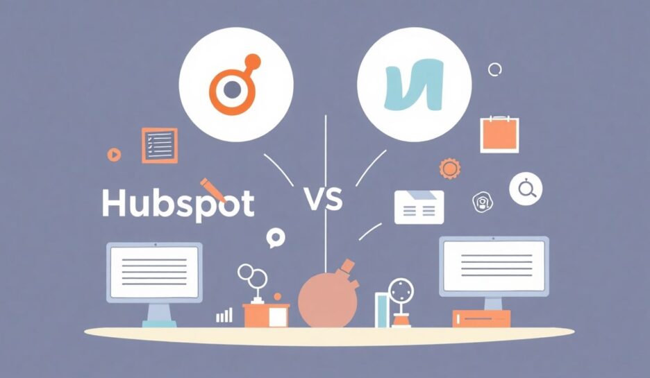 Moderne illustrasjon av CRM-løsninger og Hubspot. {{brizy_dc_image_alt entityId=