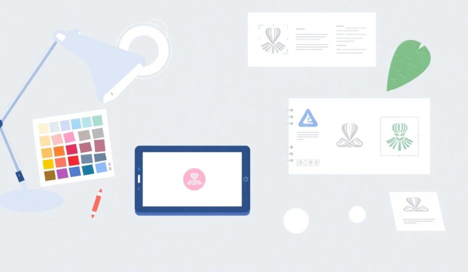 Illustrasjon av designerens arbeidsområde med verktøy. {{brizy_dc_image_alt entityId=