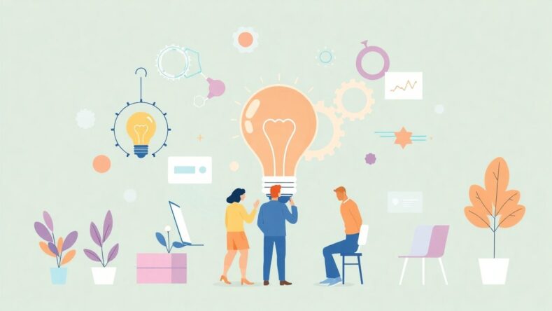 Illustrasjon av produktutvikling med moderne elementer. {{brizy_dc_image_alt entityId=