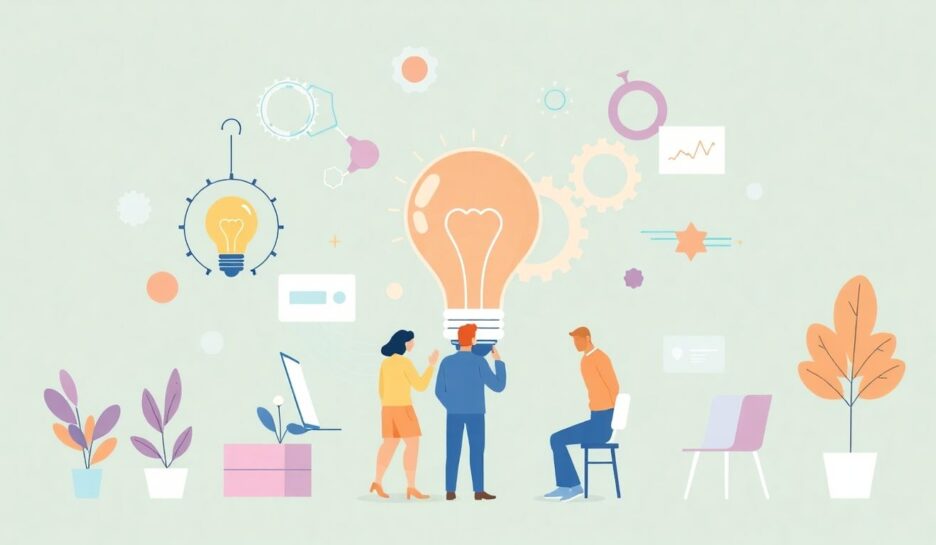 Illustrasjon av produktutvikling med moderne elementer. {{brizy_dc_image_alt entityId=